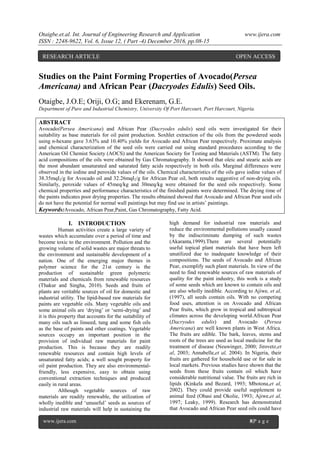 Studies on the Paint Forming Properties of Avocado(Persea Americana ...