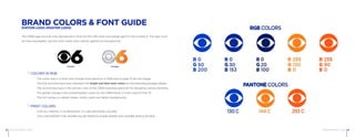 CBS6 RICHMOND © 2015 CBS6 RICHMOND © 201512 13
BRAND COLORS & FONT GUIDESTATION LOGO (MASTER LOGO)
The CBS6 logo must be only reproduced in silver for the CBS mark and orange gold for the number 6. The logo must
be clear and legible. Use the most visible color version against any background.
The colors stay in a Silver and Orange Gold spectrum in RGB and on page 13 are the ranges:
The first and third blue hues represent the bright and dark base colors for the branding package design.
The second blue type is the primary color of the CBS6 branding spectrum for designing various elements.
The golden orange is the complimentary colors for the CBS6 brand, it is the color for the “6”.
The hot orange is a darker shade; mostly used over lighter backgrounds.
FOR ALL PRINTS, IT IS IMPORANT TO USE PANTONE COLORS.
YOU CAN IMPORT THE ADOBE KULER SWATCH GUIDE INSIDE ANY ADOBE APPLICATIONS.
> COLORS IN RGB
> PRINT COLORS
for Print for News
 