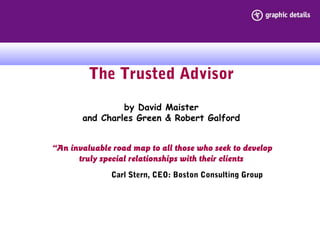 The Trusted Advisor
by David Maister
and Charles Green & Robert Galford
“An invaluable road map to all those who seek to develop
truly special relationships with their clients
Carl Stern, CEO: Boston Consulting Group
 