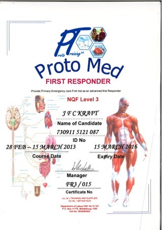 Advanced Medical First Responder Certificate