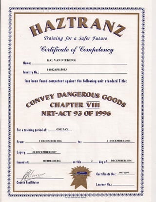 Haztrans Certificate