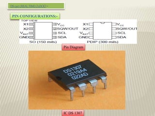DS1307(REALTIMECLOCK):-
PIN CONFIGURATIONS:-
Pin Diagram
IC DS 1307
 