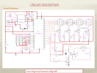 CIRCUIT DESCRIPTION
Circuit Diagram:-
Circuit Diagramof Automatic College Bell
 