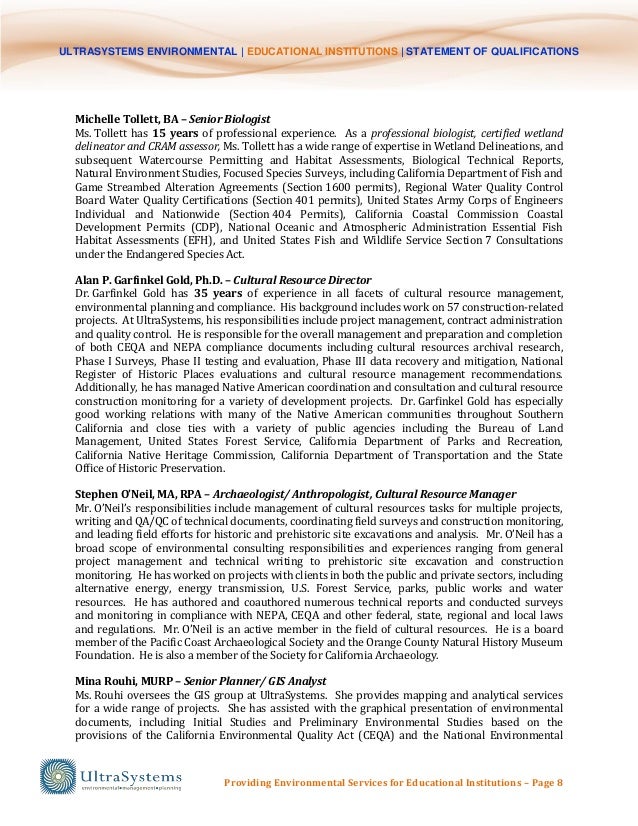 institution soq statement of qualifications state of california sample