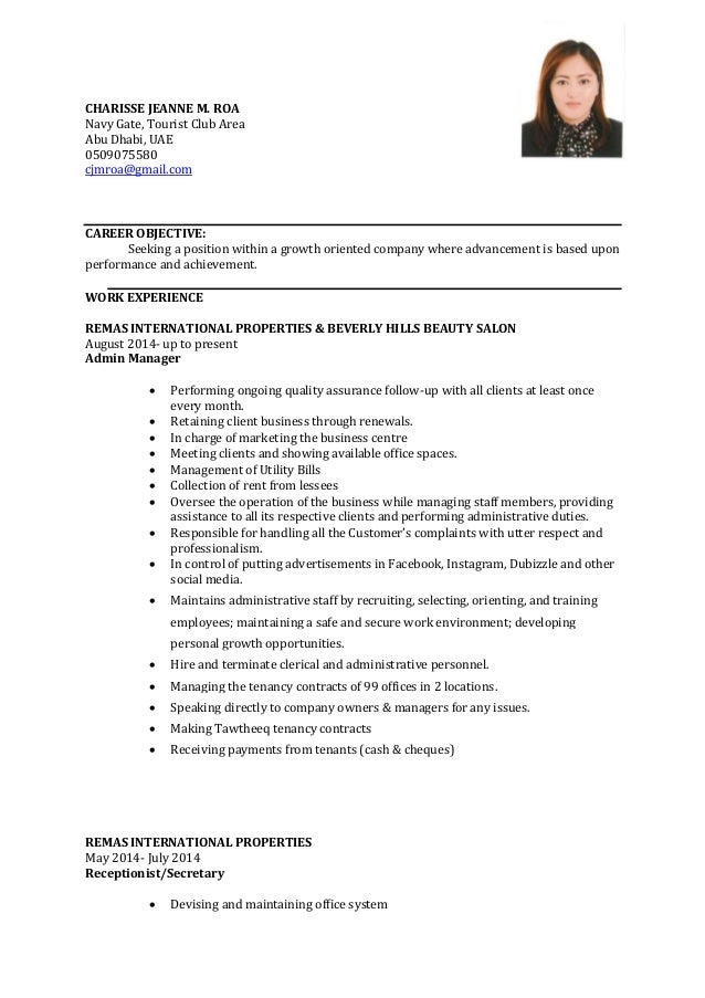 resume format for parlour job