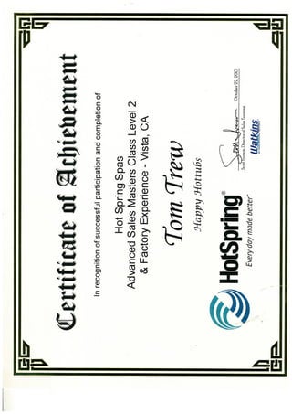 Hotspring sales certificate 