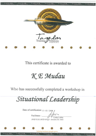 Certificate for Std10 - Situational Leadership