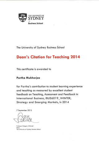 Dean's Citation forTeaching 2014