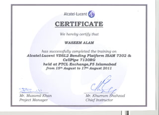 VDLS2 ALU Certificate