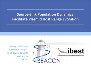 Source-Sink Population Dynamics
Facilitate Plasmid Host Range Evolution
Wesley Loftie-Eaton
Genevieve Metzger
Jacob Bayless da Costa
John Mittler
Eva Top
 