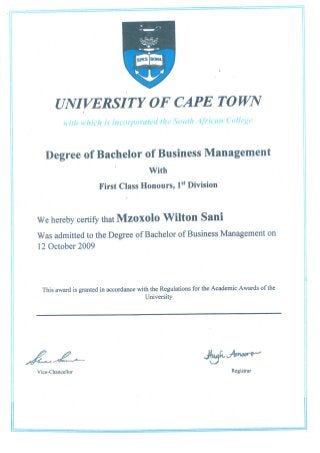 Bcchelor Degree Business Management Mzoxolo Sani