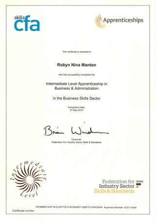 Robyn's Certificates