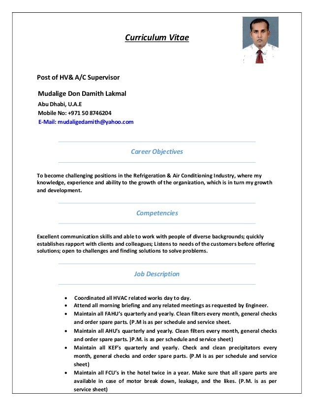 Air conditioning resume technician - Lakmalss Cv 2015 Second Copy 1 638 
