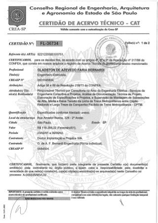 Certidão de Acervo Técnico-Metrô-CPTM Linha Capão Redondo-Largo Treze
