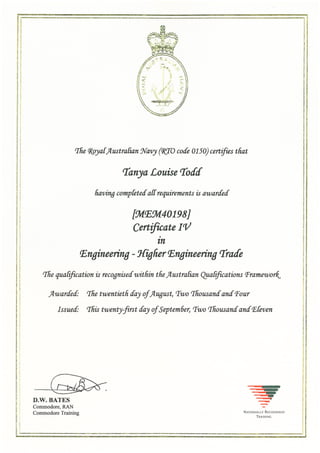 Certificat IV in Engineering Higher Engineering Trade