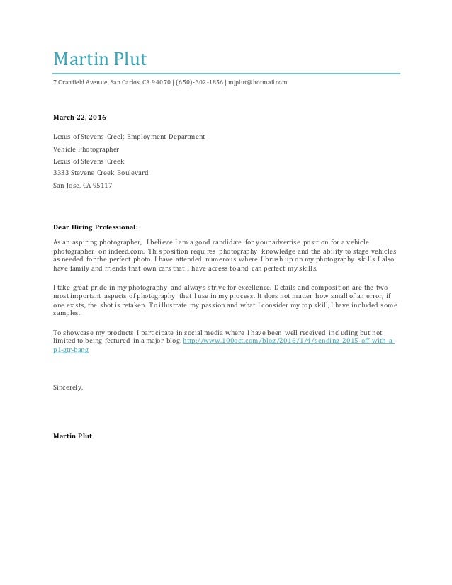 Cover Letter 1