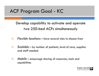 Acf Goals Alternate Care Facility: Developing Medical Surge Capability in King ...