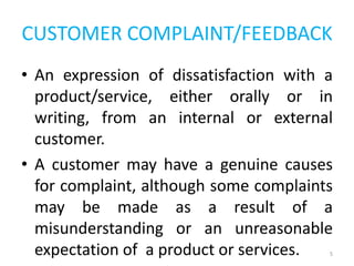 TQM - CUSTOMER COMPLAINT/FEEDBACK - FINAL YEAR CS/IT - SRI SAIRAM ...