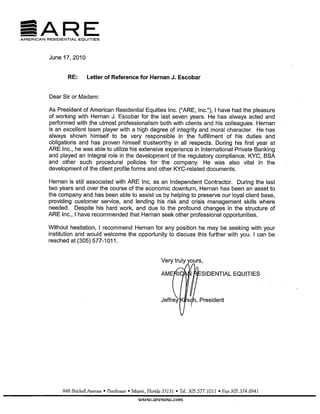 Recommendation Letter ARE INC.