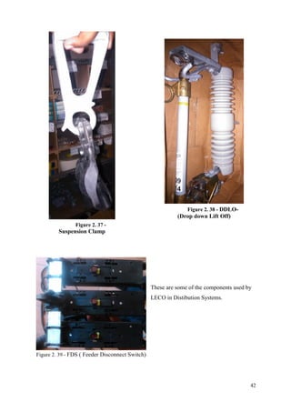 42
These are some of the components used by
LECO in Distibution Systems.
Figure 2. 37 -
Suspension Clamp
Figure 2. 38 - DDLO-
(Drop down Lift Off)
Figure 2. 39 - FDS ( Feeder Disconnect Switch)
 