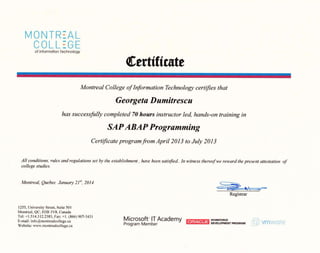 SAP ABAP Certificate Mtr College