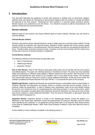 Guidelines to Review Work Products v1.0
Document Template Reference No: 1-3
Copyright © RASS Tools Limited, UK
Website: ww...