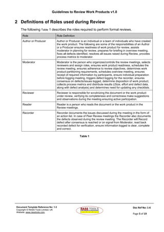 Guidelines to Review Work Products v1.0
Document Template Reference No: 1-3
Copyright © RASS Tools Limited, UK
Website: ww...