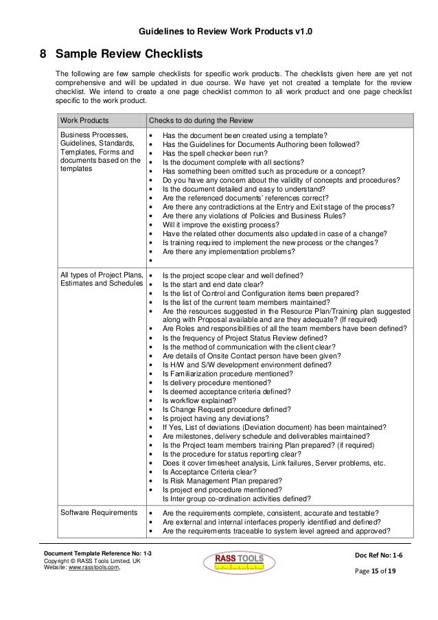 guidelines to review work products work review template