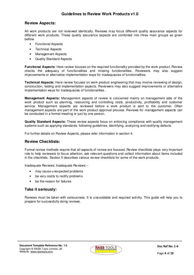 guidelines to review work products work review template