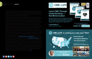 PAYMENT MATTERS | continued
Do You Enjoy John Bielinski’s
Teaching Style?
Follow Us:
is coming to a city near YOU!
Board Review
Emergency Medicine
Self-Assessment
Board Review
Emergency Medicine
Self-Assessment
REGISTER TODAY AT
conferences.cme4life.com
REGISTER TODAY AT
conferences.cme4life.com
Learn CME Through
Understanding
Not Memorization
We make medicine easy to understand and apply.
Our CME programs are unlike anything else out there.
We use "Active Engagement Learning" to help you
better retain knowlege and earn CME credits.
Learn CME Through
Understanding
Not Memorization
We make medicine easy to understand and apply.
Our CME programs are unlike anything else out there.
We use "Active Engagement Learning" to help you
better retain knowlege and earn CME credits.
LEARN MORE AT
www.cme4life.com #CME4LIFE
Follow us for medical discussions
and important updates:
Follow us for medical discussions
and important updates:
codes in order to identify the nature of each health professional’s role dur-
ing each episode of care. While this concept holds promise for increased
transparency and recognition of PA care, much will be dependent on how
the final codes are designed and implemented.
Finally, AAPA annually reviews and responds to CMS’annual Physician
Fee Schedule (PFS) and Hospital Outpatient Prospective Payment System
(OPPS) proposed rules. This year, in the PFS, CMS proposed a method to
collect data on who provides what services during the global surgical post-
op period; improvements in payment accuracies, a requirement for pro-
vider enrollment under Medicare Advantage; as well as updates to the
Medicare Shared Savings Program; and more. In this year’s OPPS rule, CMS
proposed requiring that certain services provided by a hospital-owned
off-campus provider receive reimbursement at the rate of the PFS, as
opposed to the more profitable OPPS; removes certain items from a list of
services that can only be performed in an inpatient setting; and eliminates
the section from the Hospital Consumer Assessment of Healthcare Provid-
ers and Systems survey that asks patients to report pain-management,
among other things. To see AAPA’s comments on MACRA, patient-relation-
ship codes, the PFS, and OPPS, please visit our regulatory advocacy page.
This is by no means meant to be a comprehensive list of recent and pro-
posed policy changes. There are other examples of accomplishments that
broaden PA recognition, authorize PAs to perform services they previously
couldn’t, and influence the ways in which PAs provide care. However, we
emphasize the changes here only to demonstrate that significant transfor-
mations are being proposed and implemented that will shape PA practice.
AAPA continues to work tirelessly to ensure that such changes are both
patient-centric and beneficial to the PA profession.
 