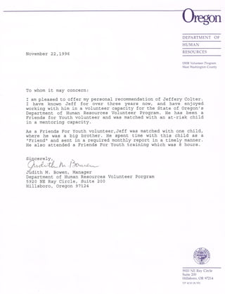 Big Brother Program reference letter