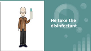 He take the
disinfectant
 