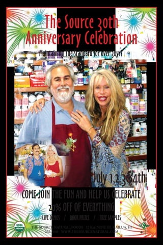 COME JOIN THE FUN AND HELP US CELEBRATE
20% OFF OF EVERYTHING
LIVE DEMOS / DOOR PRIZES / FREE SAMPLES
THE SOURCE NATURAL FOODS 32 KAINEHE ST. KAILUA, HI
262-5604 WWW.THESOURCENATURAL.COM
The Source 30th
Anniversary Celebration
Maintaining The Standard for over 30yrs
July 1,2,3&4th
 