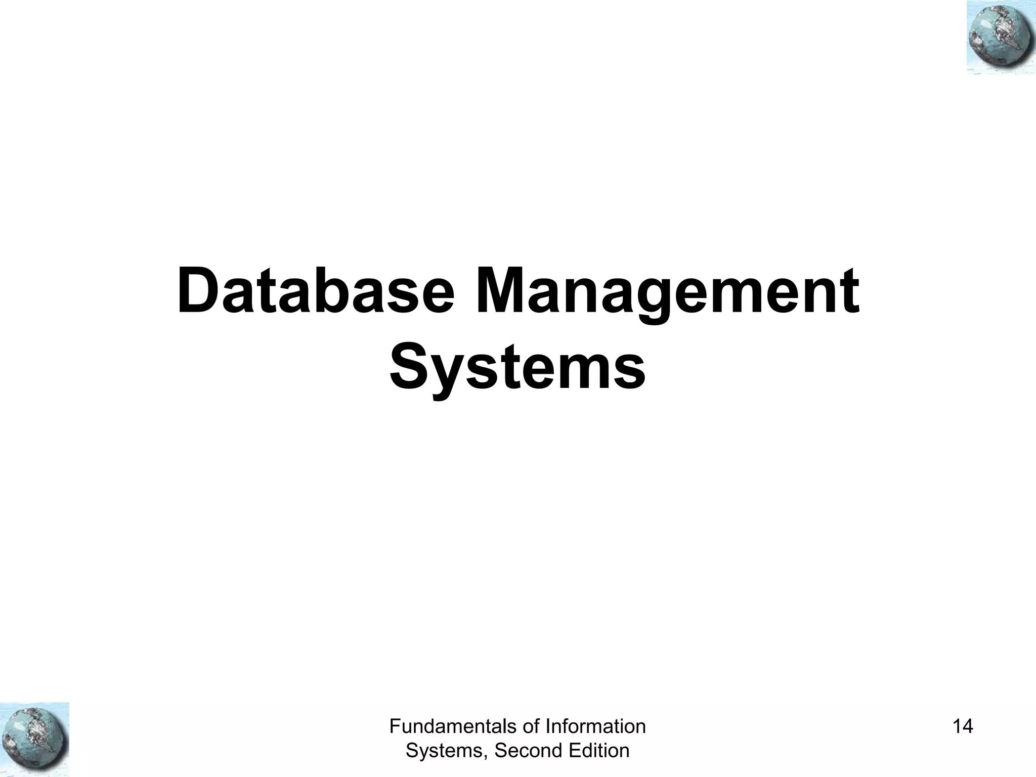 Fundamentals of Information
Systems, Second Edition
14
Database Management
Systems
 