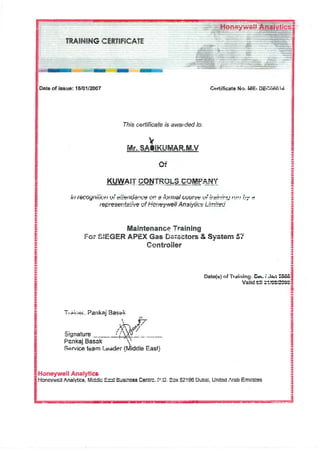 Honeywell analytics certificate