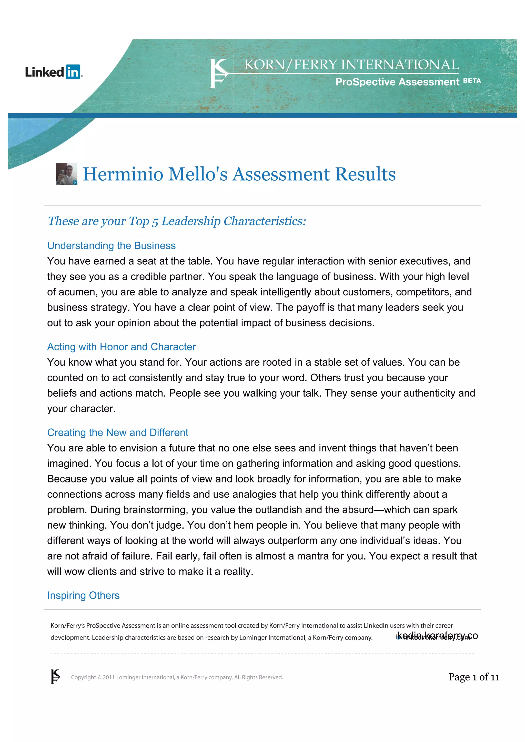 Assessment by Korn Ferry Herminio Mello | PDF