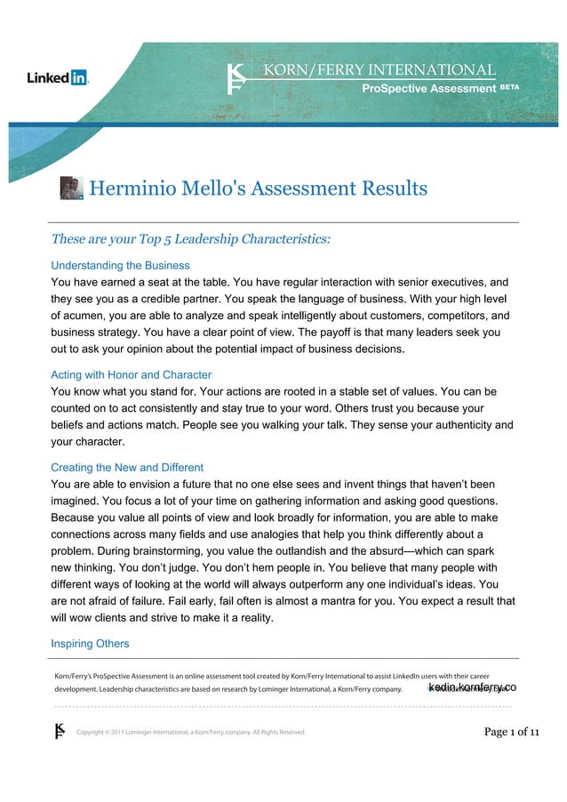 Assessment by Korn Ferry Herminio Mello | PDF