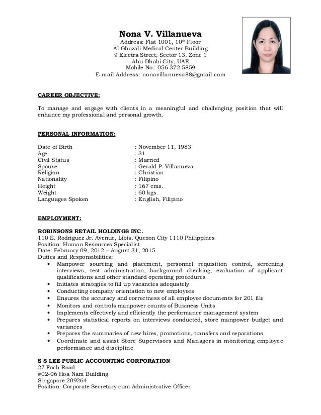 Comprehensive CV Of Nona Villanueva Comprehensive CV Of Nona Villanueva