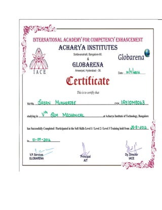Soft Skill Training certificate