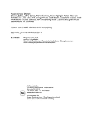 Senegal Private Health Sector Assessment Selected Products And Servic Senegal Private Health Sector Assessment Selected Products And Servic