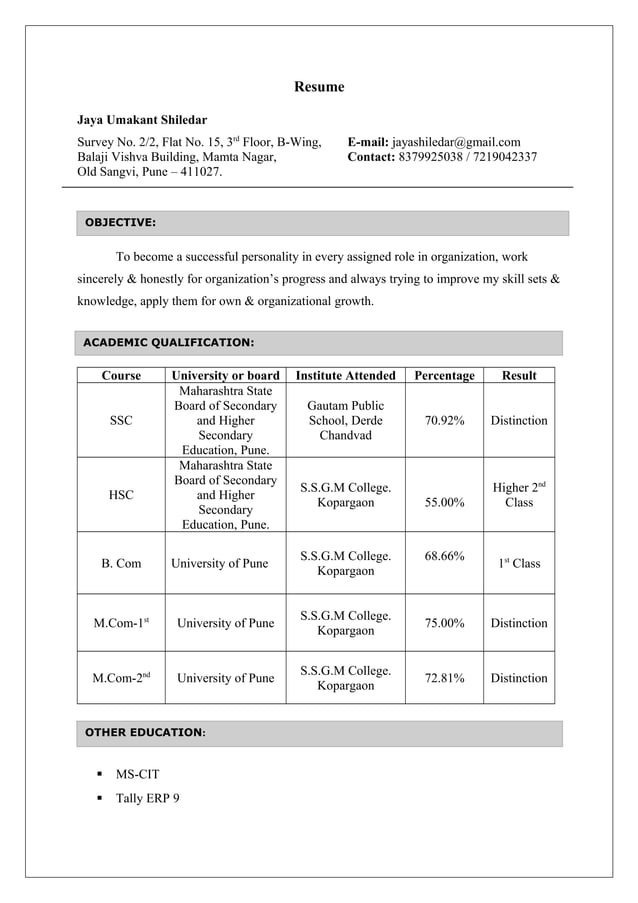Jaya Shiledar Resume Updated - Jaya Shiledar Resume Updated 1 638 