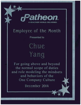 Patheon Employee of the Month Award
