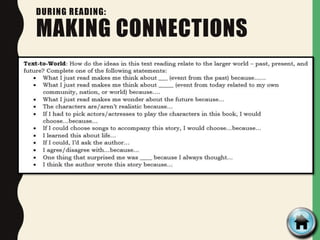 DURING READING:
MAKING CONNECTIONS
 