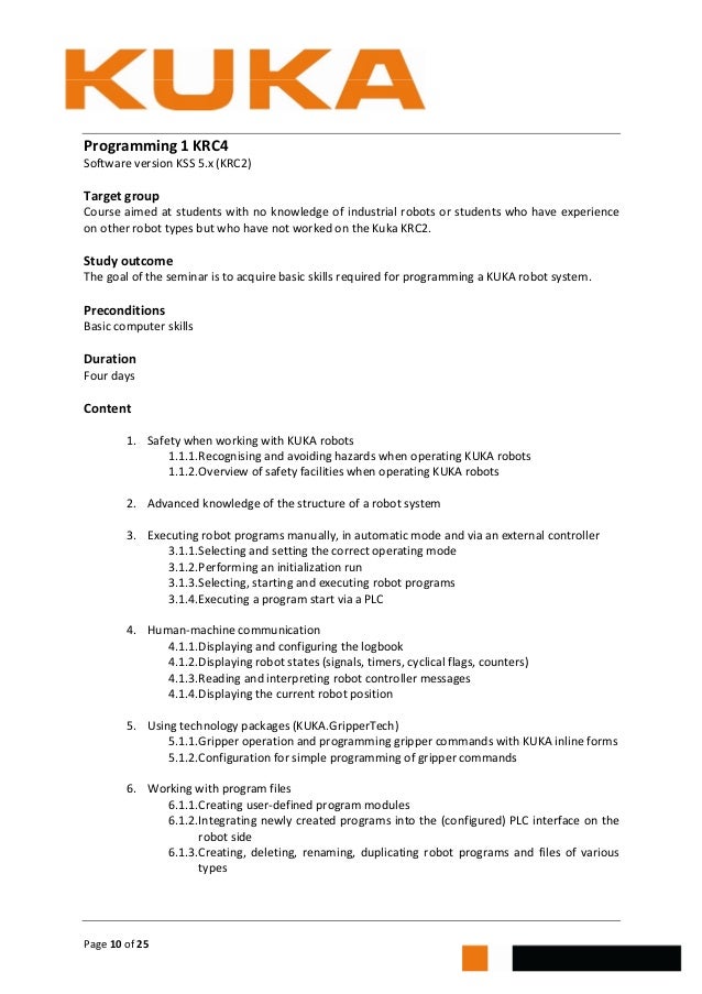 kuka robot programming training