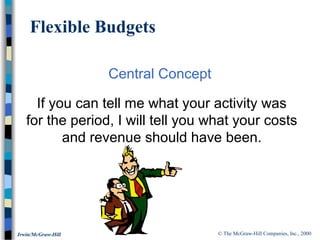 © The McGraw-Hill Companies, Inc., 2000Irwin/McGraw-Hill
Flexible Budgets
Central Concept
If you can tell me what your activity was
for the period, I will tell you what your costs
and revenue should have been.
 