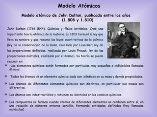 Modelo Atómicos
Modelo atómico de John Dalton, publicada entre los años
(1.808 y 1.810)
John Dalton (1766-1844). Químico y...