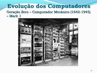 17
Evolução dos Computadores
Geração Zero – Computador Mecânico (1642-1945)Geração Zero – Computador Mecânico (1642-1945)
– Mark 1– Mark 1
 