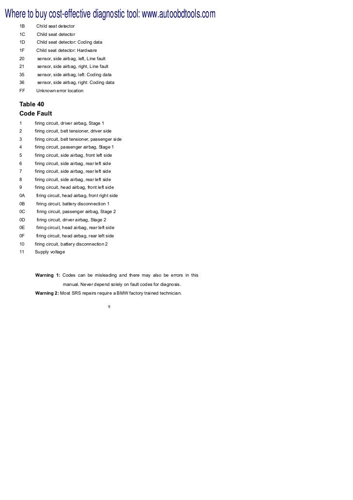 B800 Bmw Airbag Srs Scan Reset Tool User Manual