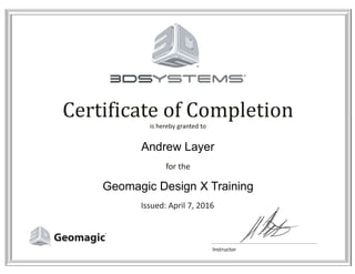 Andrew Layer
Geomagic Design X Training
 