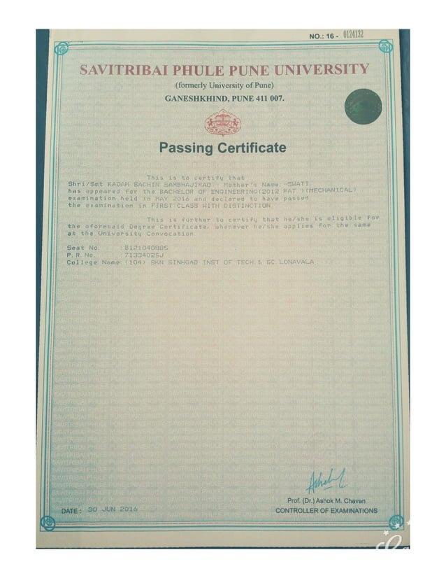 Bachelor of Engineering Marksheet &Certificate | PDF